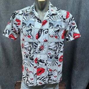 Oh Snap! Drill Clothing button up short sleeve comic Short red black men